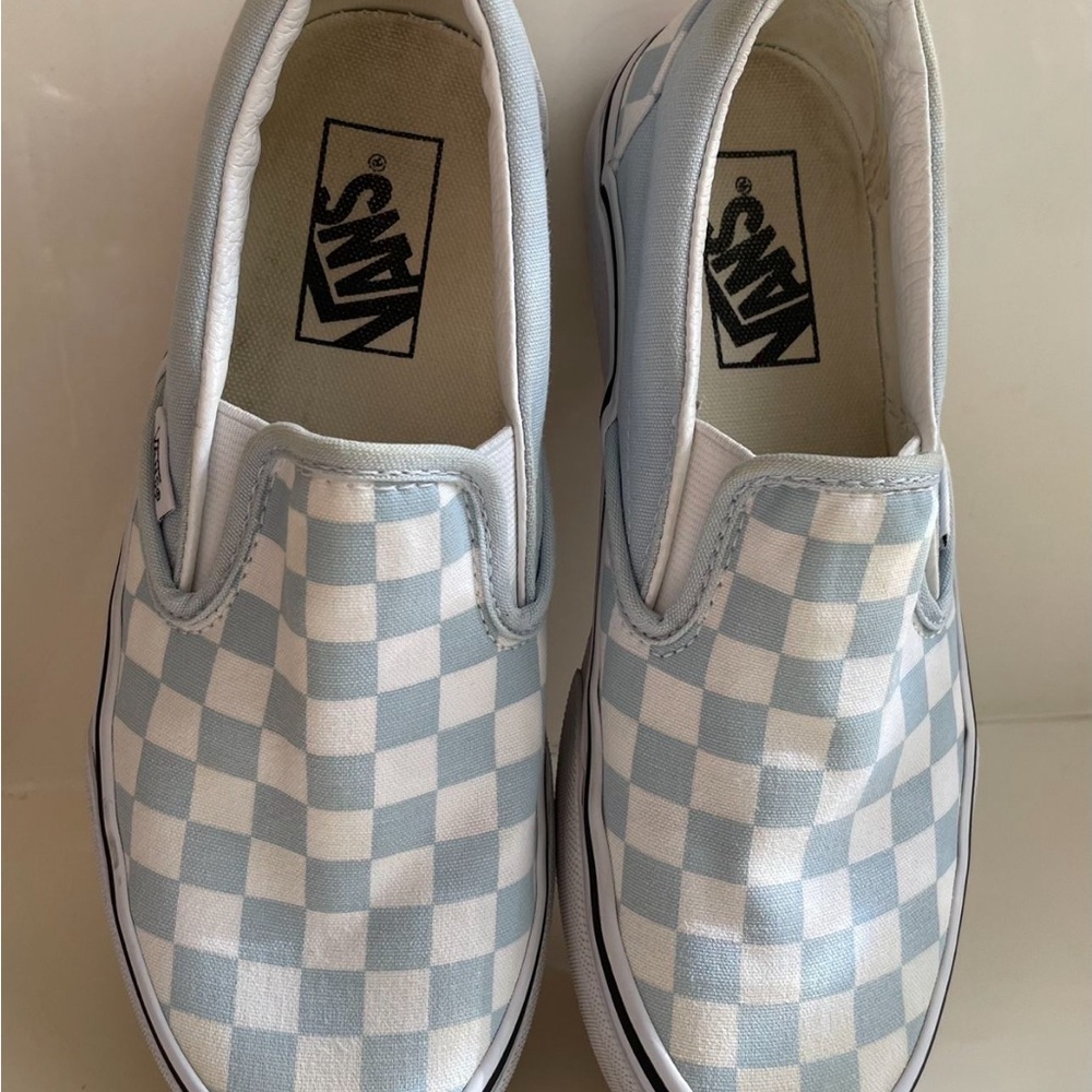 Vans Blue and White Checkered Slip-On Shoes